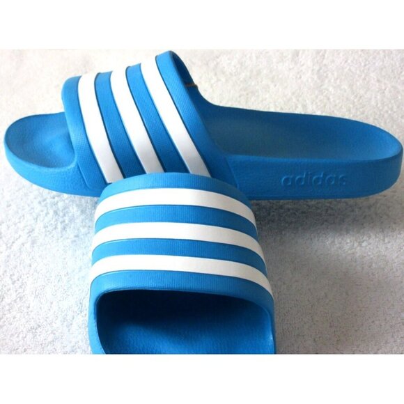 Adidas Men\'s Adilette Classic Logo Slide Sandal Slip On Aqua White Stripe NWT main image 4
